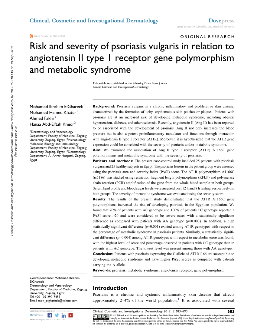 PDF Risk and severity of psoriasis vulgaris in relation to  