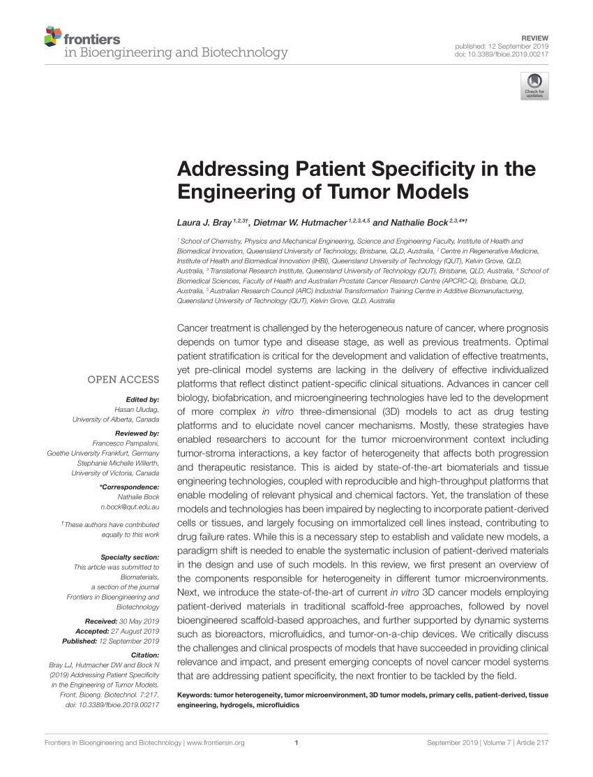 angreb mobil Terminologi PDF) Addressing Patient Specificity in the Engineering of Tumor Models