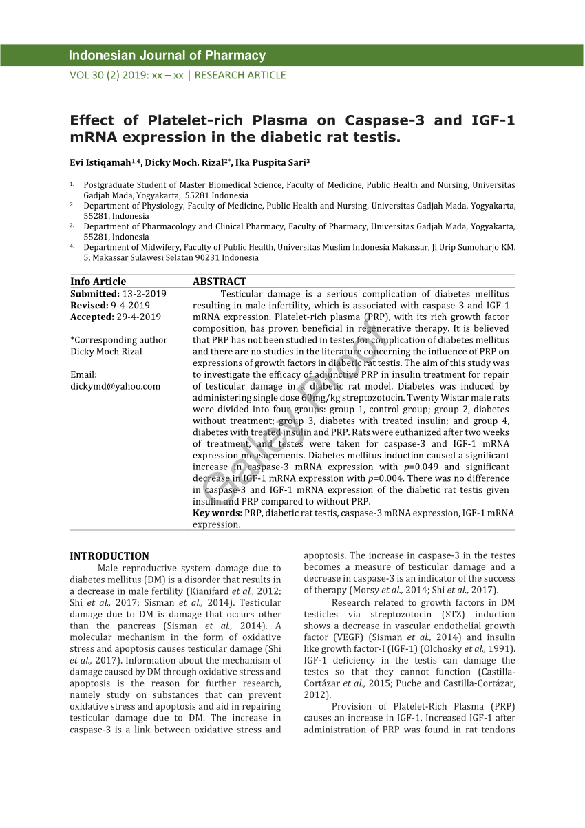 Pdf Effect Of Platelet Rich Plasma On Caspase 3 And Igf 1 - 