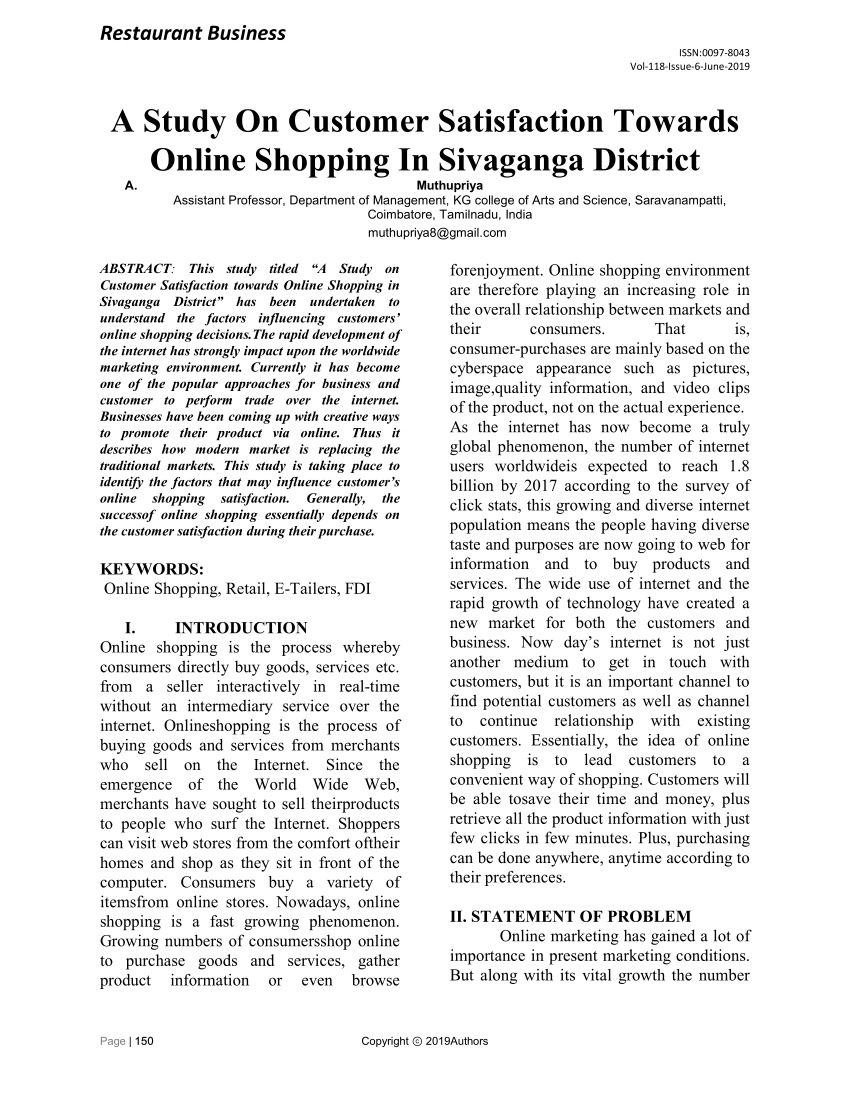 research paper on customer satisfaction on online shopping