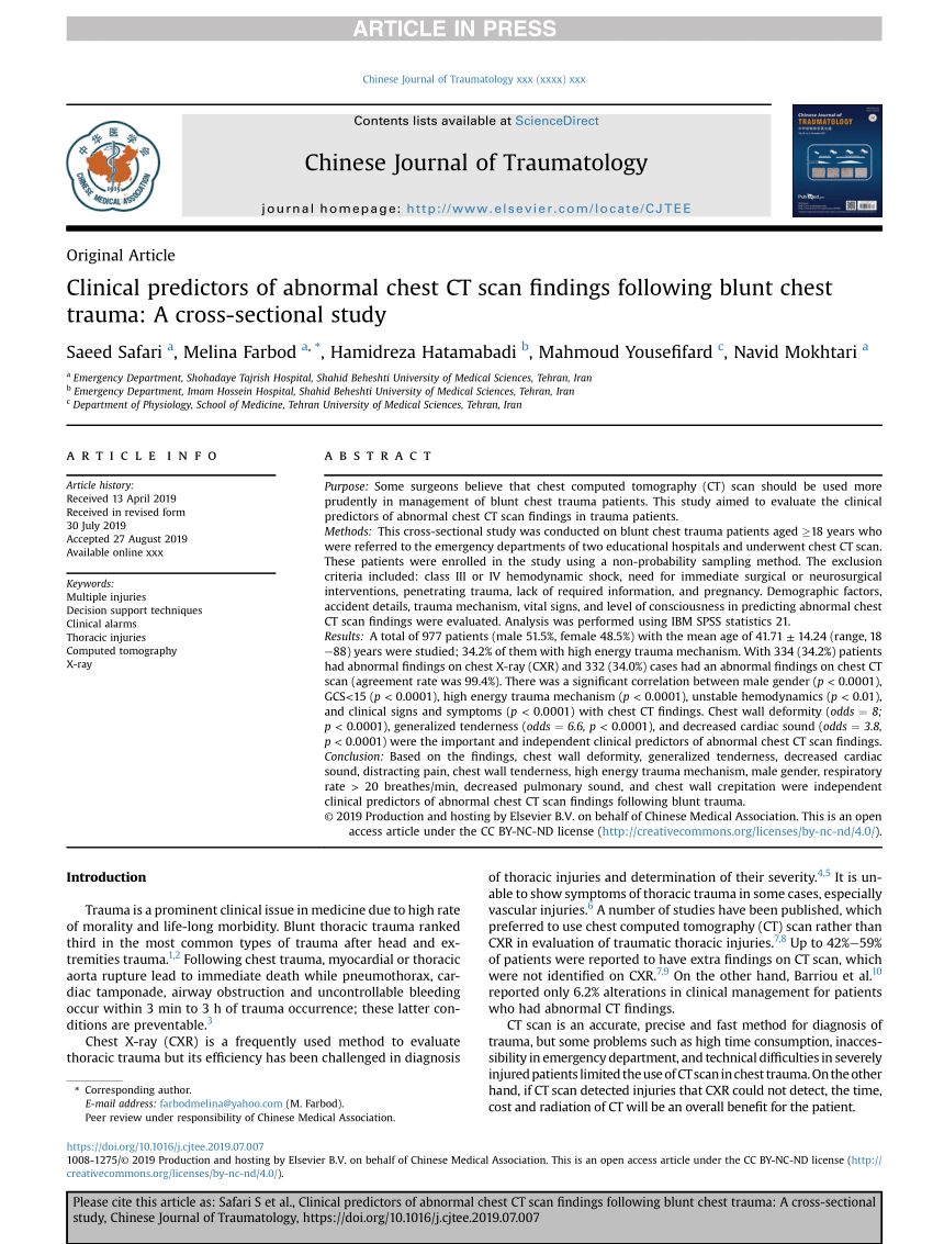 PDF Clinical predictors of abnormal chest CT scan findings  