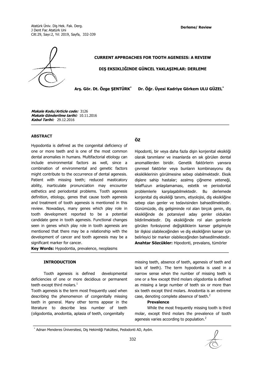 PDF CURRENT APPROACHES FOR TOOTH AGENESIS A REVIEW 