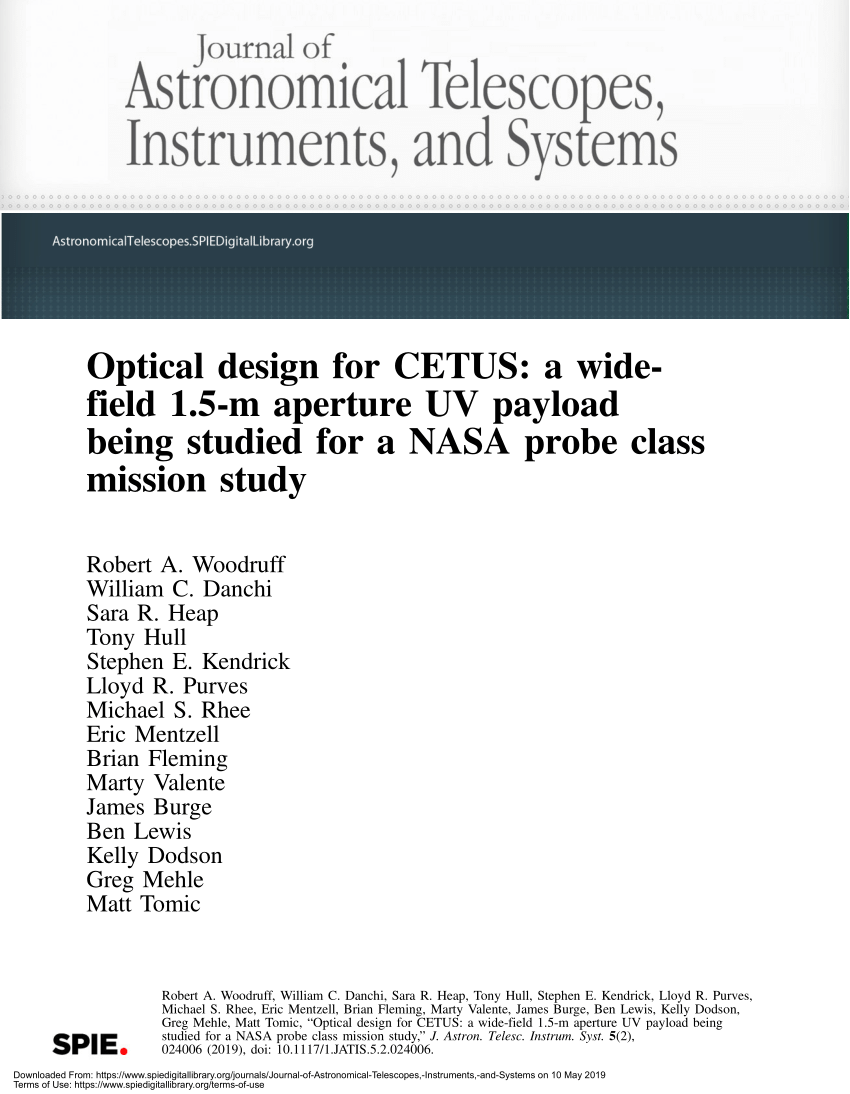 Pdf Optical Design For Cetus A Wide Field 1 5 M Aperture Uv Payload Being Studied For A Nasa Probe Class Mission Study Optical Design For Cetus A Wide Field 1 5 M Aperture Uv Payload Being