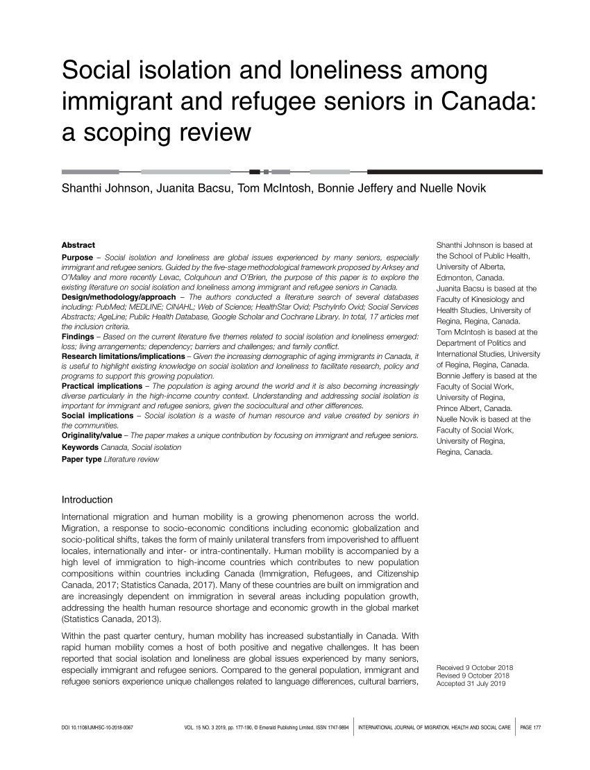 A Portrait of Social Isolation and Loneliness in Canada today