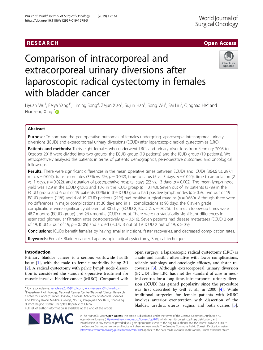 Pdf Comparison Of Intracorporeal And Extracorporeal Urinary Diversions After Laparoscopic 