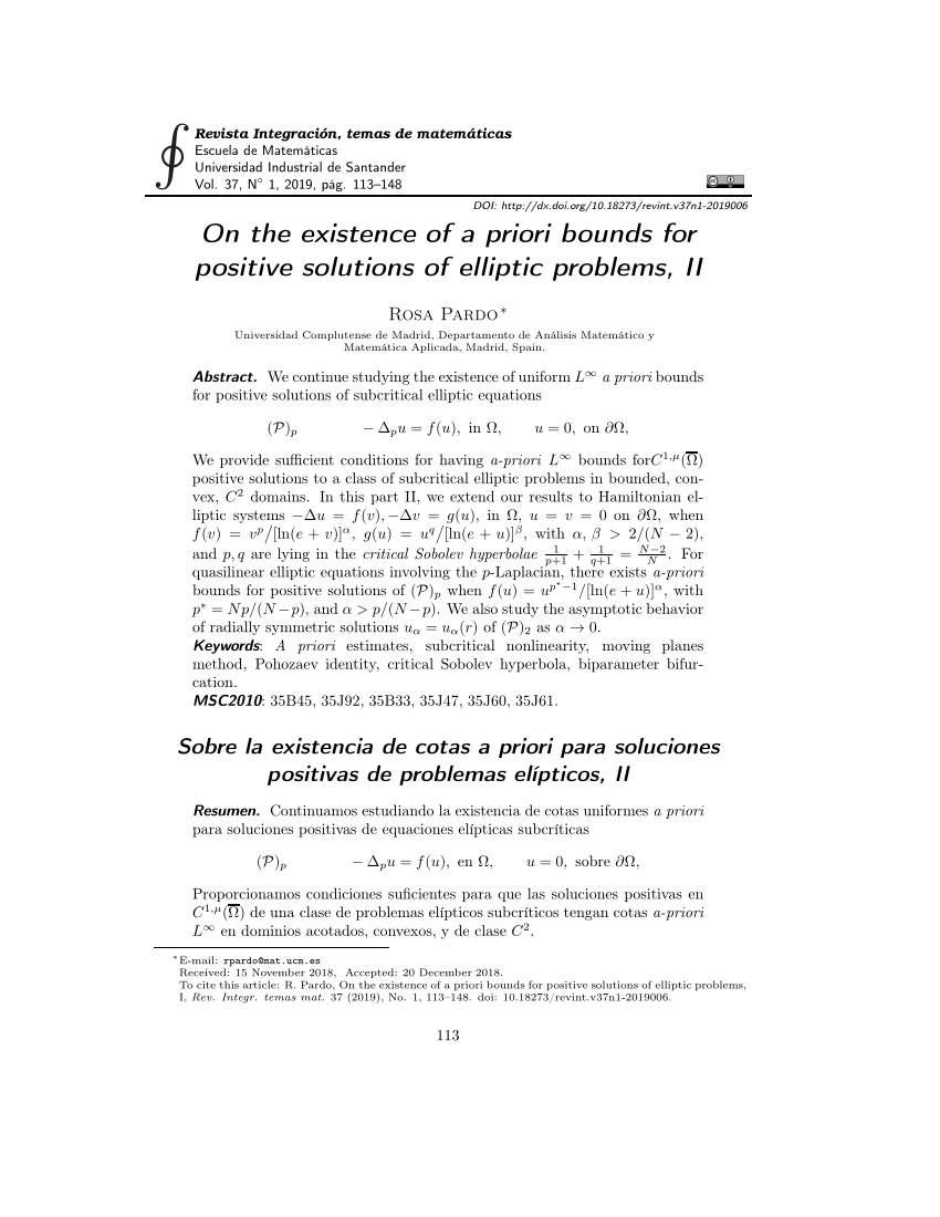 Pdf On The Existence Of A Priori Bounds Forpositive Solutions Of Elliptic Problems Ii