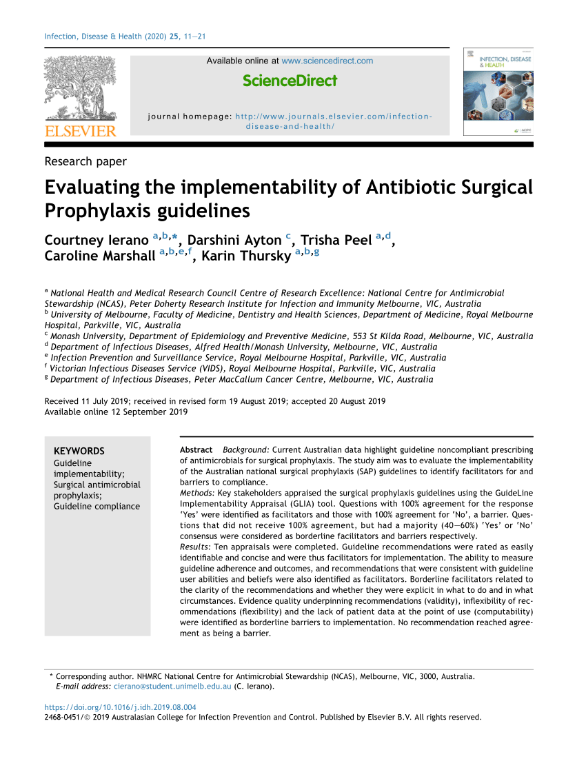 Pdf Evaluating The Implementability Of Antibiotic Surgical Prophylaxis Guidelines