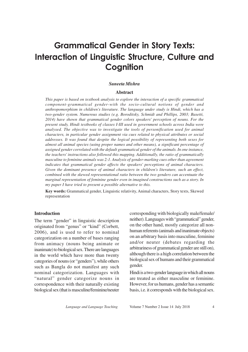 PDF) Grammatical Gender in Story Texts: Interaction of Linguistic  Structure, Culture and Cognition