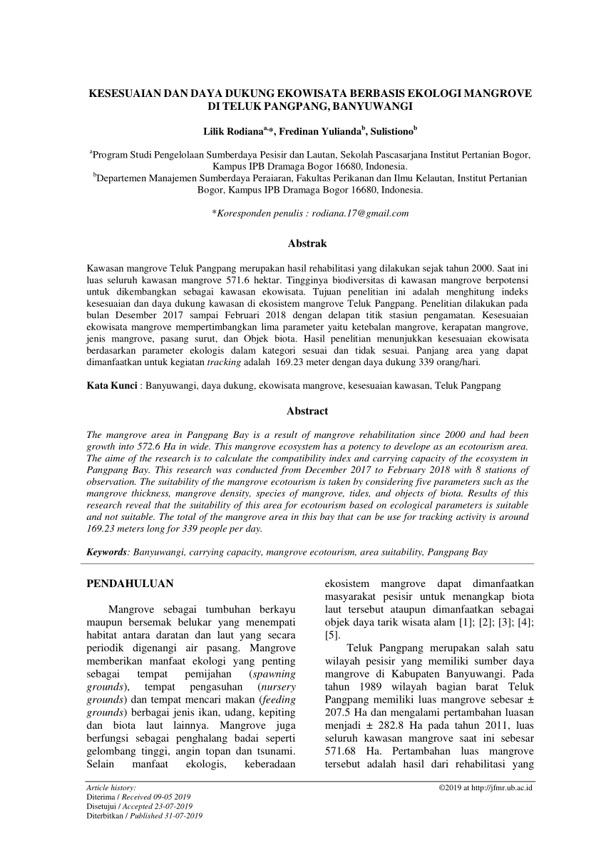 Pdf Kesesuaian Dan Daya Dukung Ekowisata Berbasis Ekologi Mangrove Di