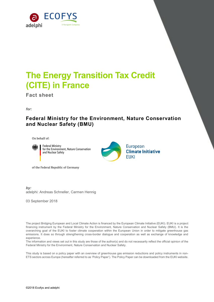 Pdf The Energy Transition Tax Credit Cite In France