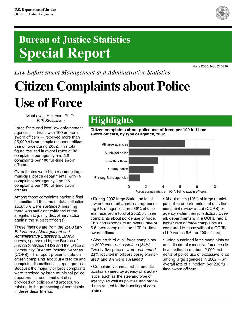 Citizen complaints about police use of force per agency, per 100 full-... |  Download Scientific Diagram