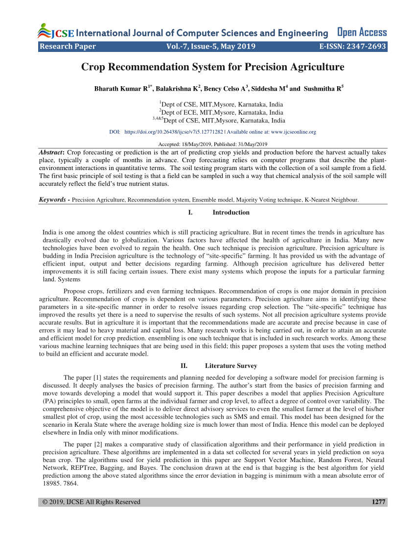 crop recommendation system research paper