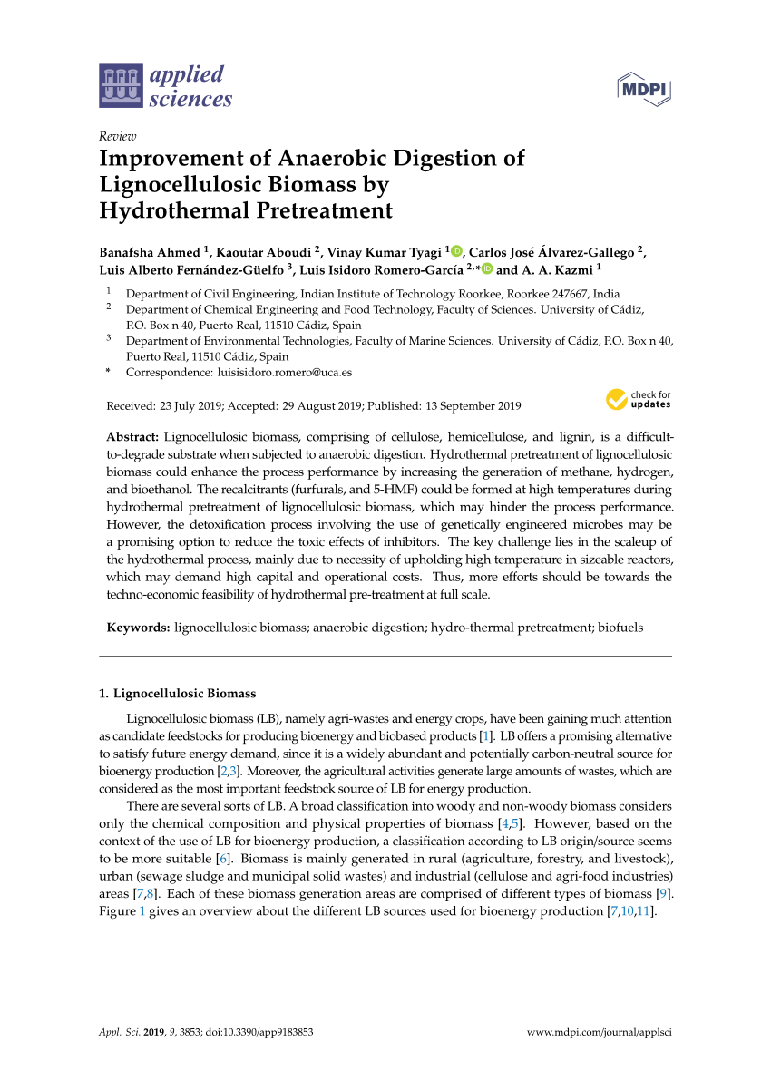 Pdf Improvement Of Anaerobic Digestion Of Lignocellulosic Biomass By Hydrothermal Pretreatment