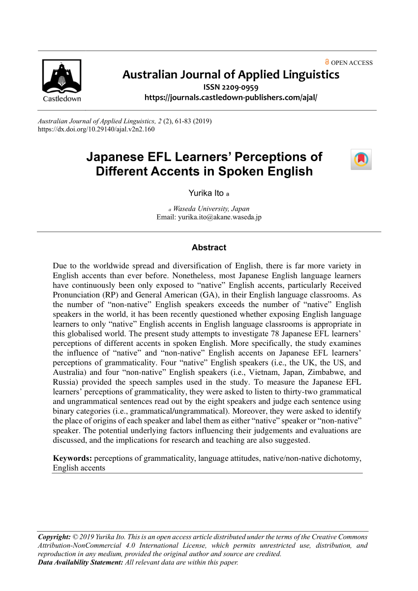 PDF) Japanese Learners' of Different Accents in Spoken English