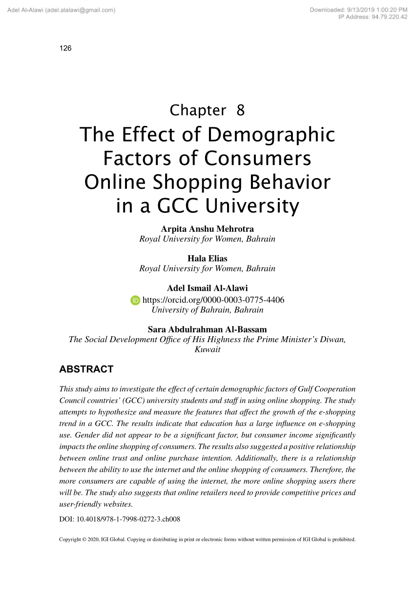 Pdf The Effect Of Demographic Factors Of Consumers Online Shopping Behavior In A Gcc University