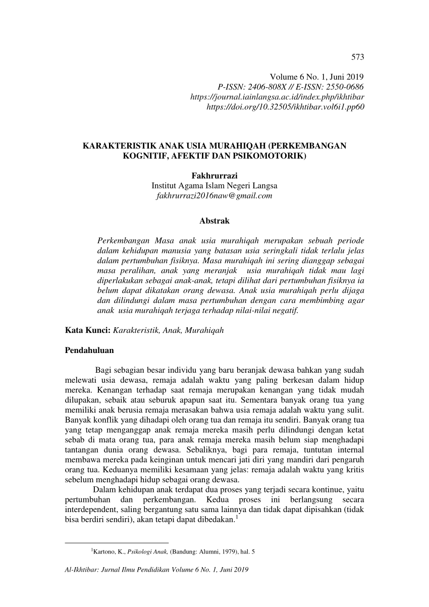 Pdf Karakteristik Anak Usia Murahiqah