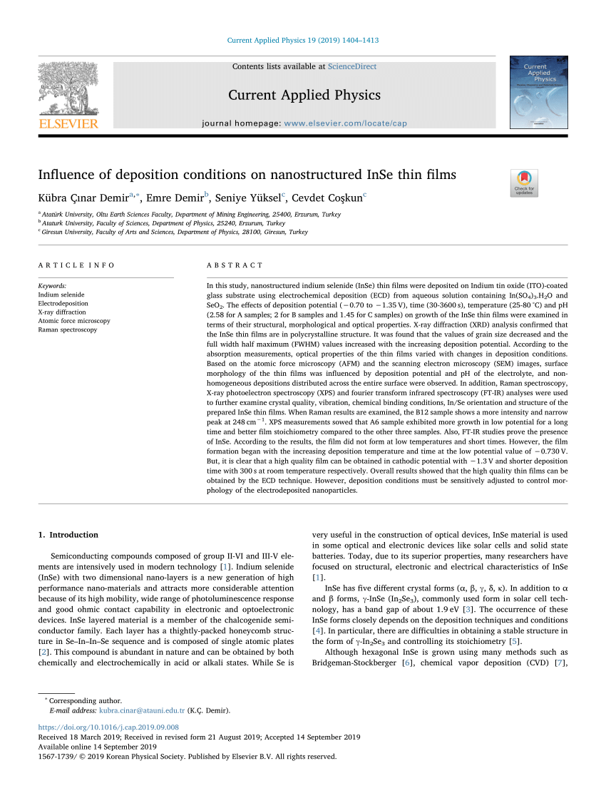 Pdf Influence Of Deposition Conditions On Nanostructured Inse Thin Films