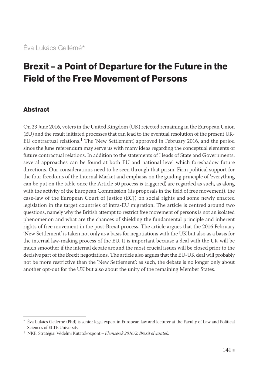 Pdf Brexit And Free Movement Of Persons