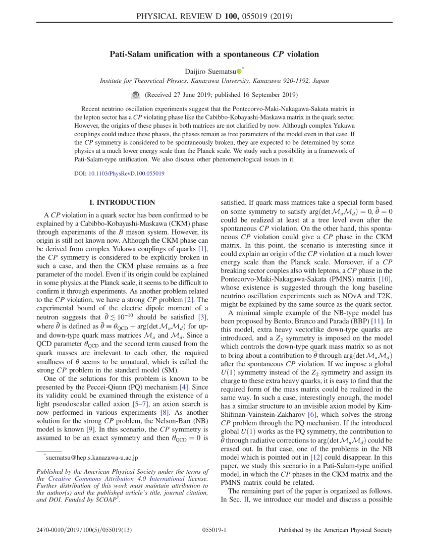 Pdf Pati Salam Unification With A Spontaneous C P Violation