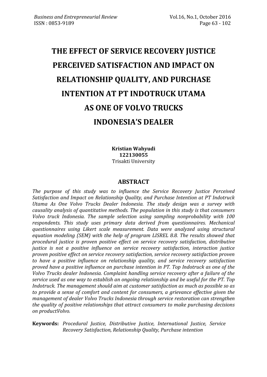 PDF THE EFFECT OF SERVICE RECOVERY JUSTICE PERCEIVED SATISFACTION  