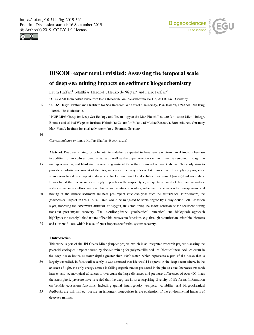 Toward a reliable assessment of potential ecological impacts of deep‐sea  polymetallic nodule mining on abyssal infauna - Lins - 2021 - Limnology and  Oceanography: Methods - Wiley Online Library