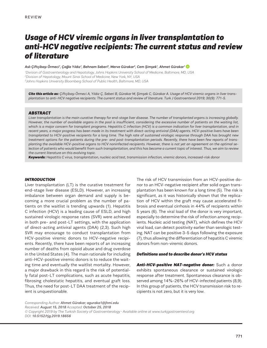 Pdf Usage Of Hcv Viremic Organs In Liver Transplantation To Anti Hcv Negative Recipients The 