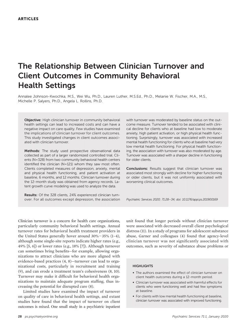 (PDF) The Relationship Between Clinician Turnover and Client