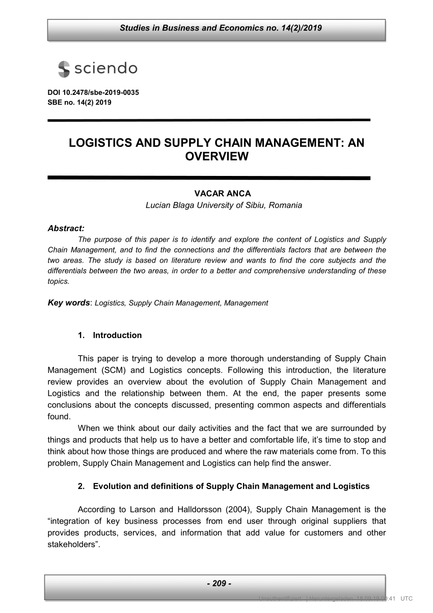 research topics in logistics and supply chain management pdf