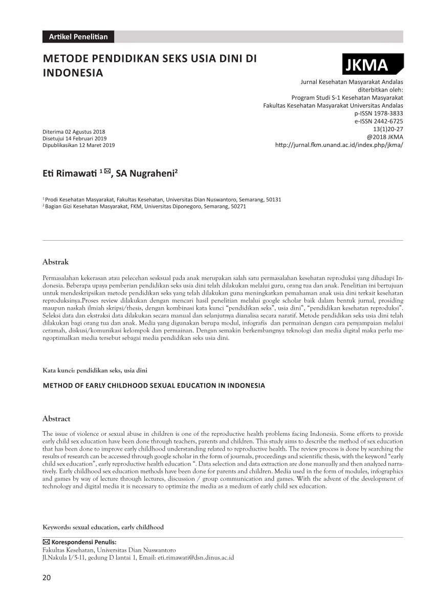 PDF) METODE PENDIDIKAN SEKS USIA DINI di INDONESIA