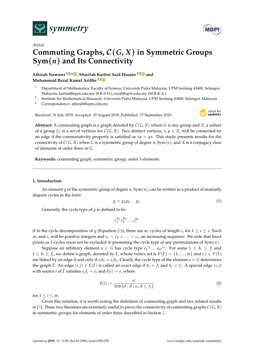 Pdf Commuting Graphs C G X In Symmetric Groups Sym N And Its Connectivity