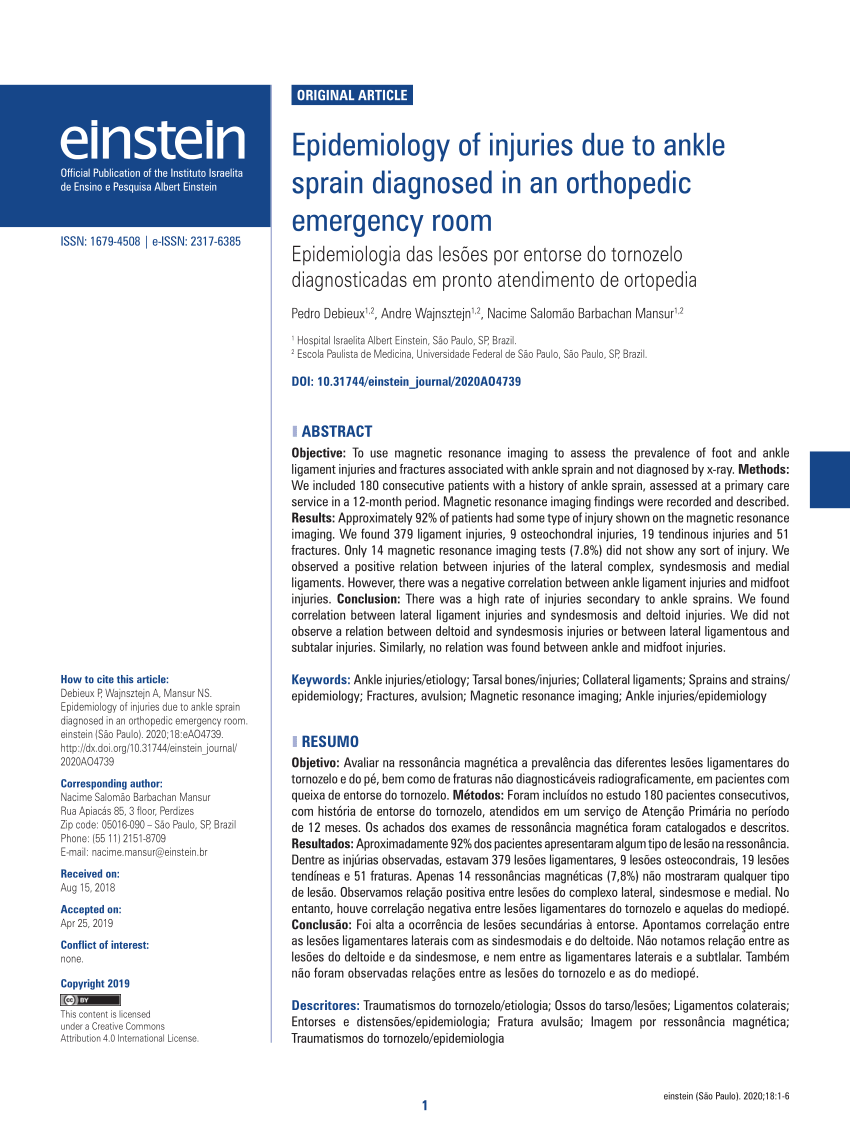 Pdf Epidemiology Of Injuries Due To Ankle Sprain Diagnosed