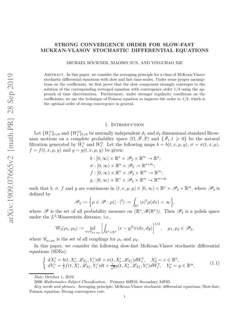 (PDF) Strong convergence order for slow-fast McKean-Vlasov stochastic ...