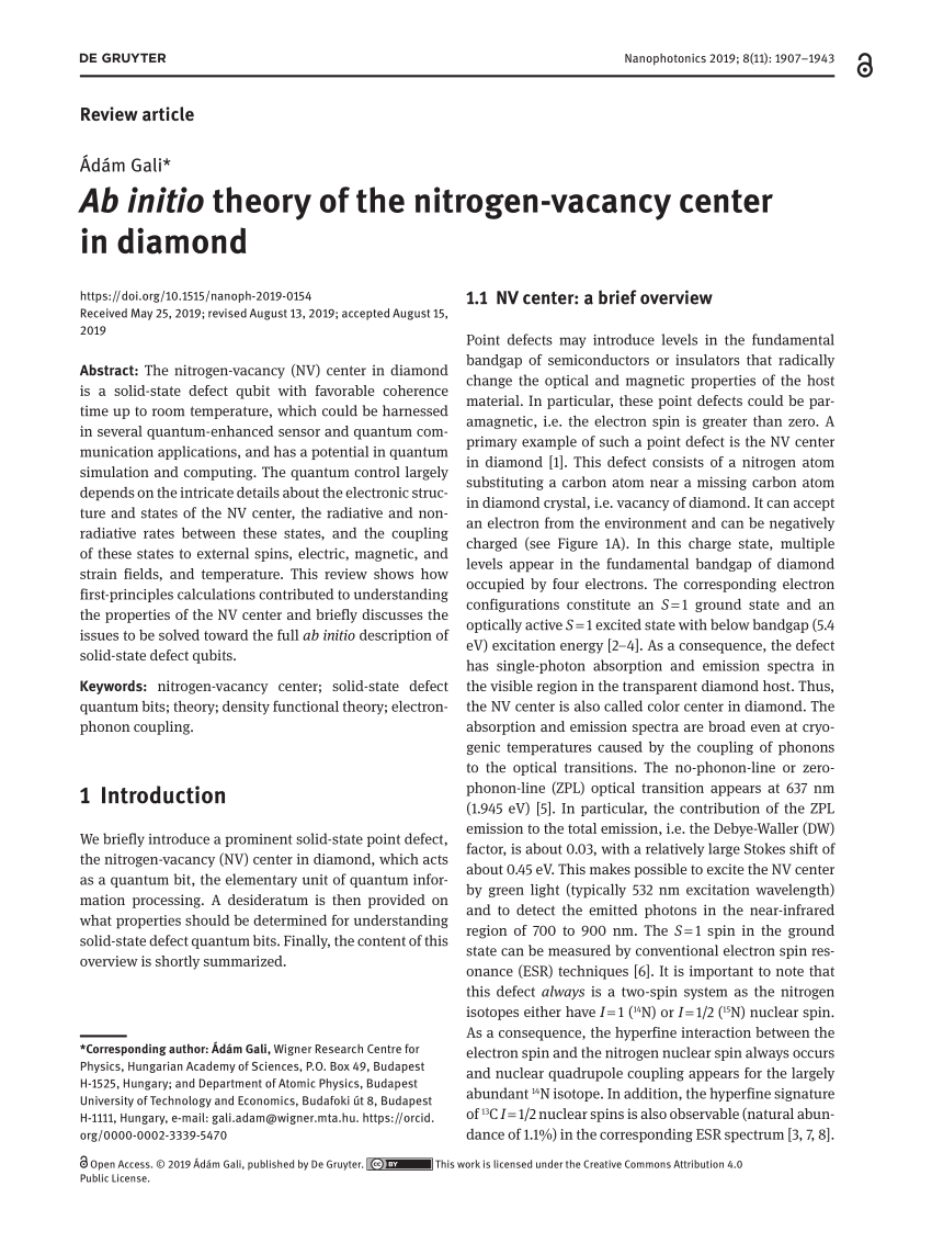 PDF) Ab initio theory of the nitrogen-vacancy center in diamond