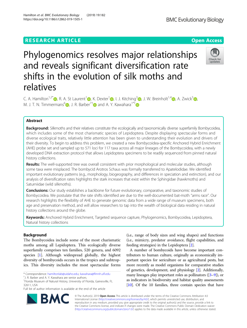 PDF) Phylogenomics resolves major relationships and reveals significant  diversification rate shifts in the evolution of silk moths and relatives