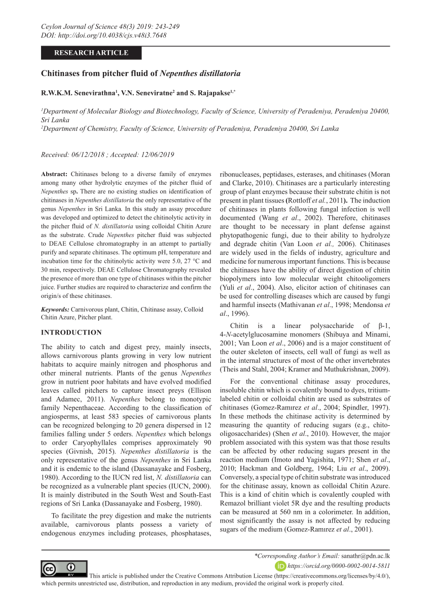 (PDF) Chitinases from pitcher fluid of Nepenthes distillatoria