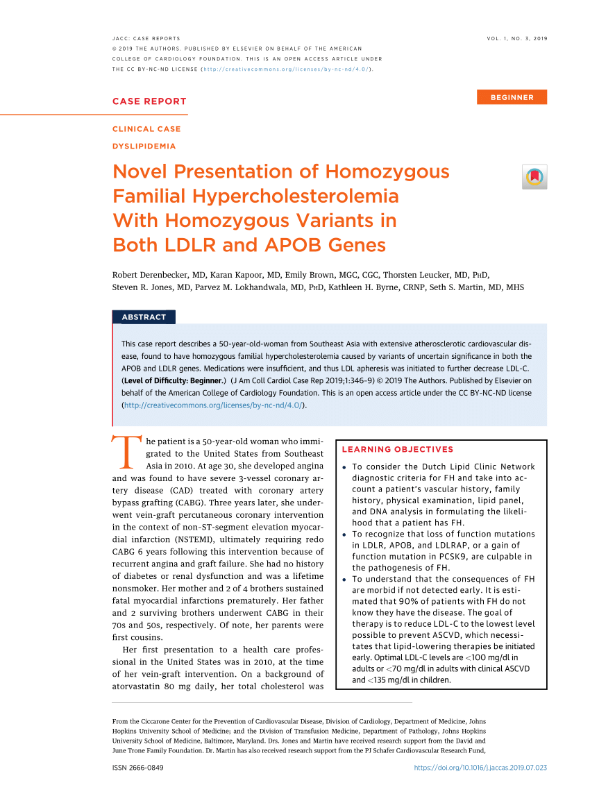 Pdf Novel Presentation Of Homozygous Familial Hypercholesterolemia With Homozygous Variants In 4375