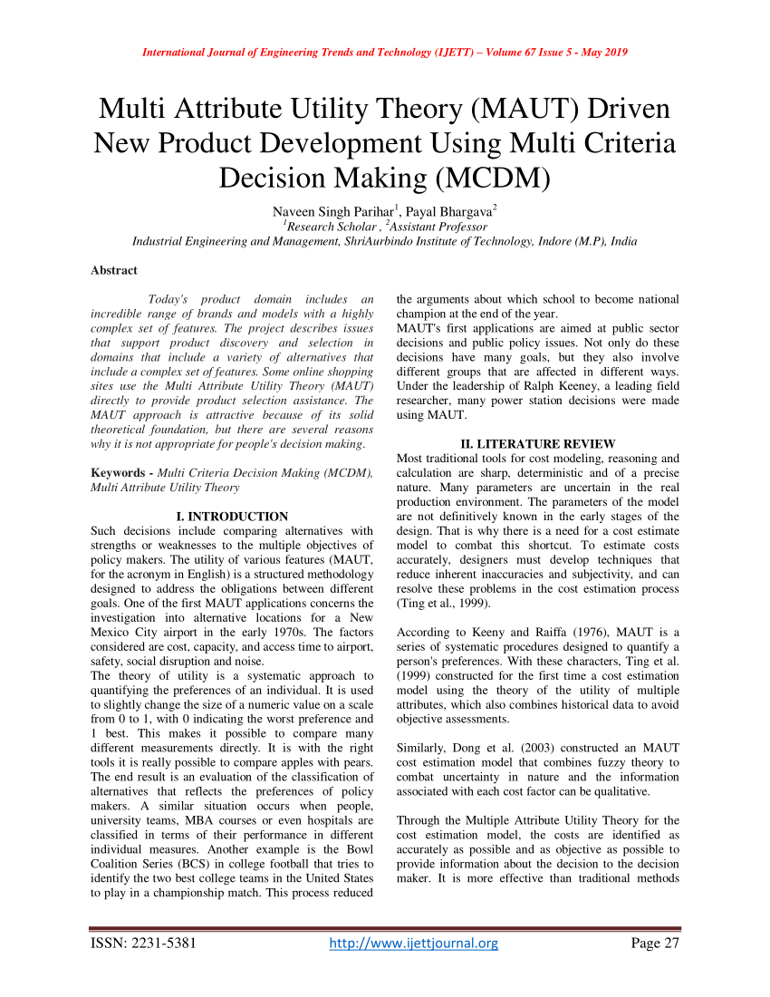 pdf multi attribute utility theory maut driven new product development using multi criteria decision making mcdm