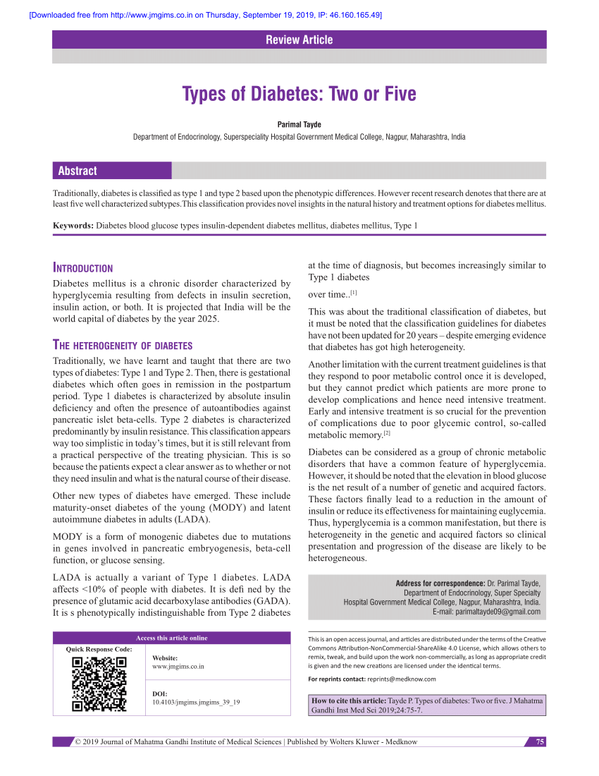 types of diabetes mellitus pdf