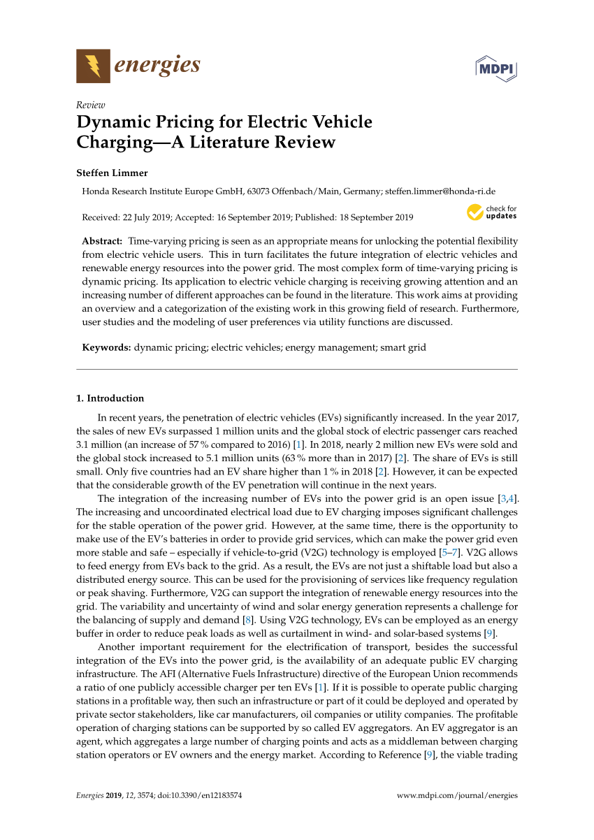 (PDF) Dynamic Pricing for Electric Vehicle Charging—A Literature Review