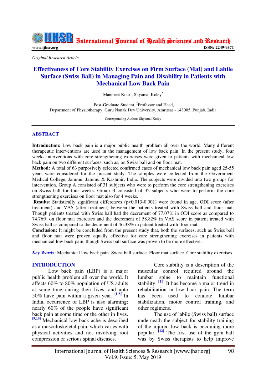 Pdf Effectiveness Of Core Stability Exercises On Firm Surface