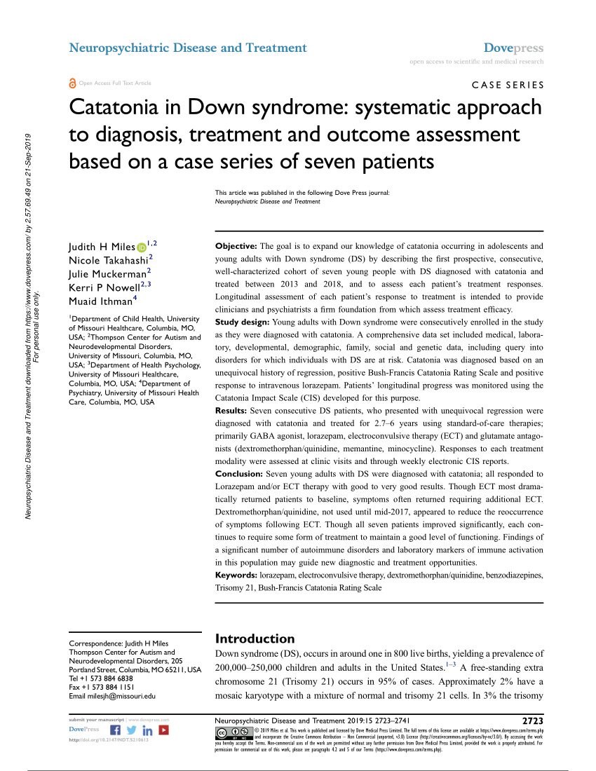 Pdf Catatonia In Down Syndrome Systematic Approach To Diagnosis Treatment And Outcome Assessment Based On A Case Series Of Seven Patients
