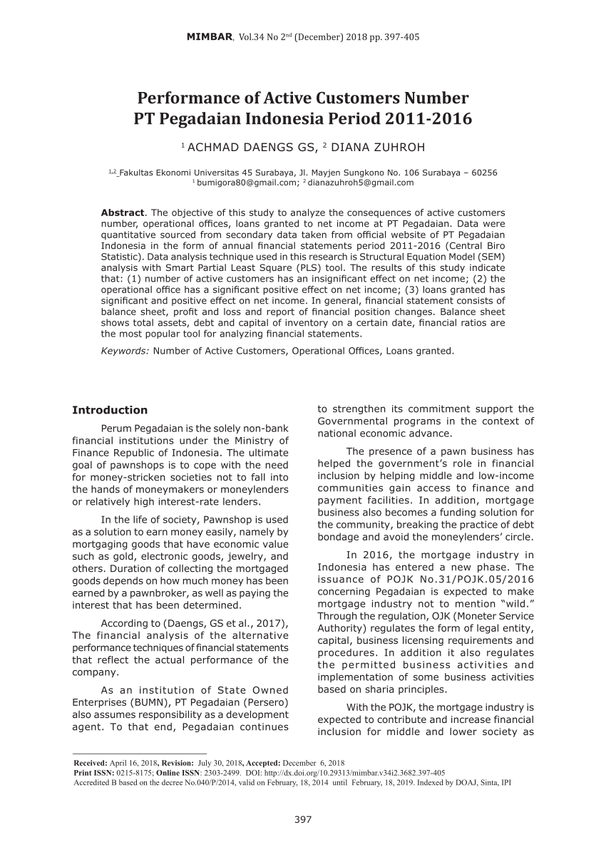 pdf performance of active customers number pt pegadaian indonesia researchgate