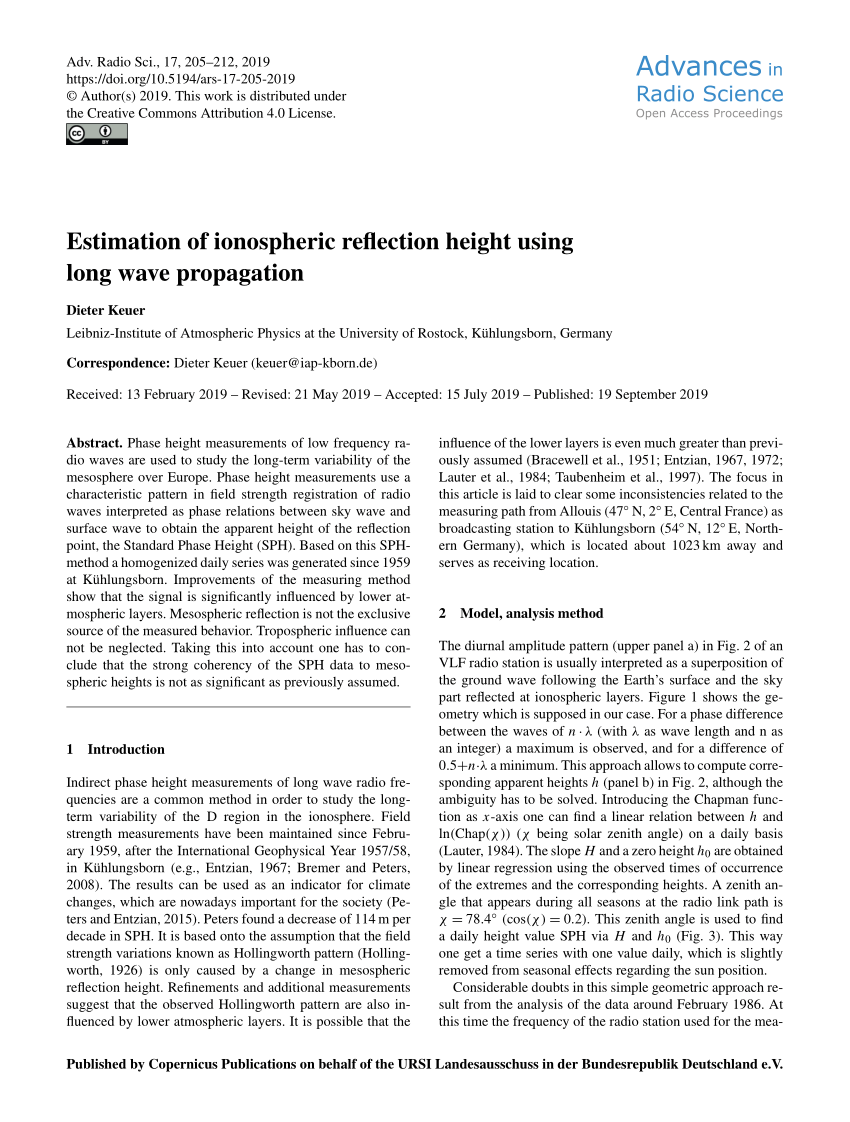 PDF) Estimation of ionospheric reflection height using long wave ...
