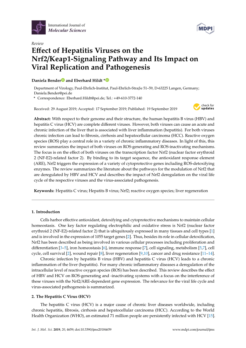 Pdf Effect Of Hepatitis Viruses On The Nrf2 Keap1 Signaling Pathway And Its Impact On Viral Replication And Pathogenesis