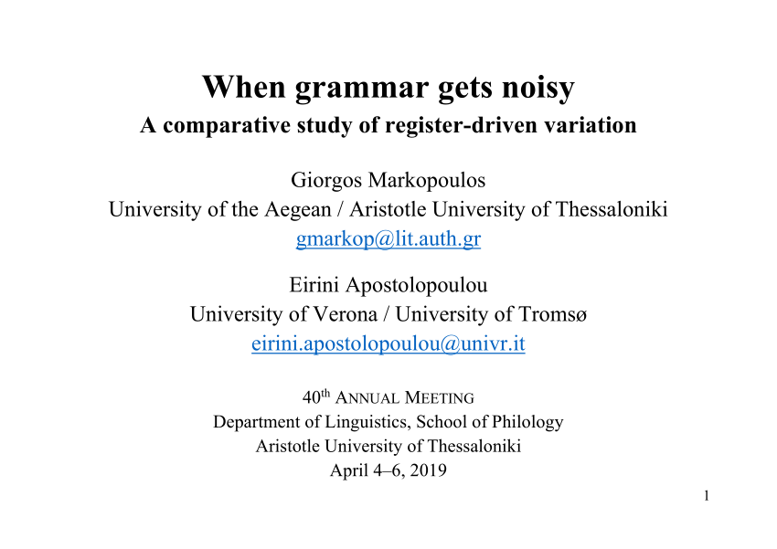 Pdf When Grammar Gets Noisy A Comparative Study Of Register Driven Variation