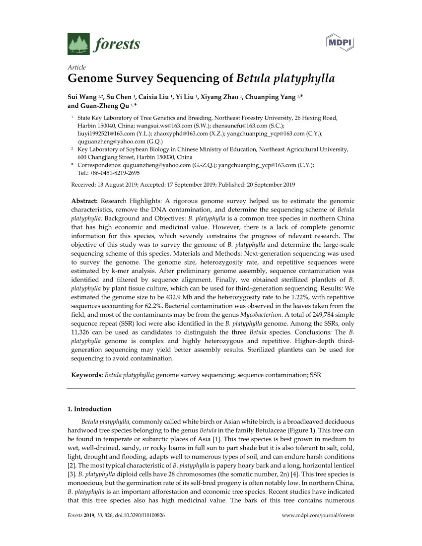 PDF) Genome Survey Sequencing of Betula platyphylla