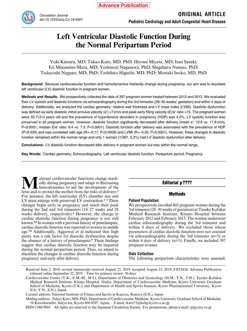 (PDF) Left Ventricular Diastolic Function During the Normal Peripartum Period