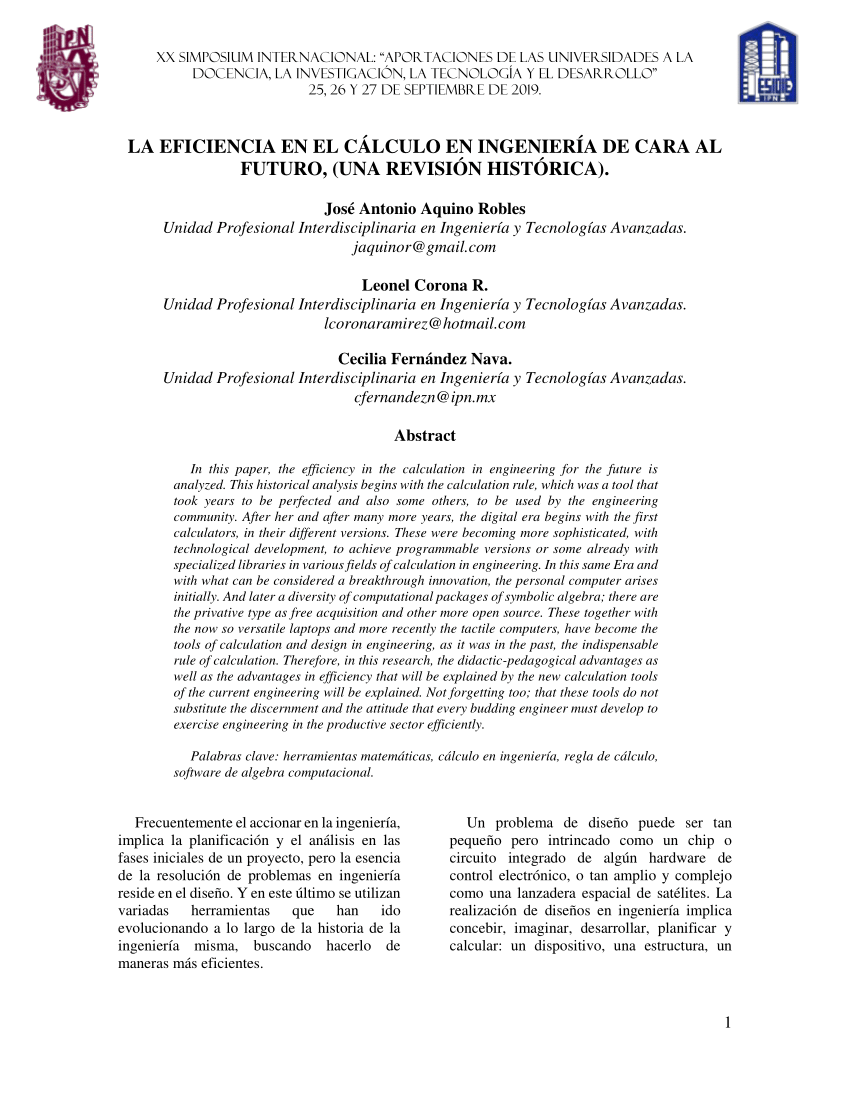 Pdf La Eficiencia En El CÁlculo En IngenierÍa De Cara Al Futuro Una RevisiÓn HistÓrica 1970