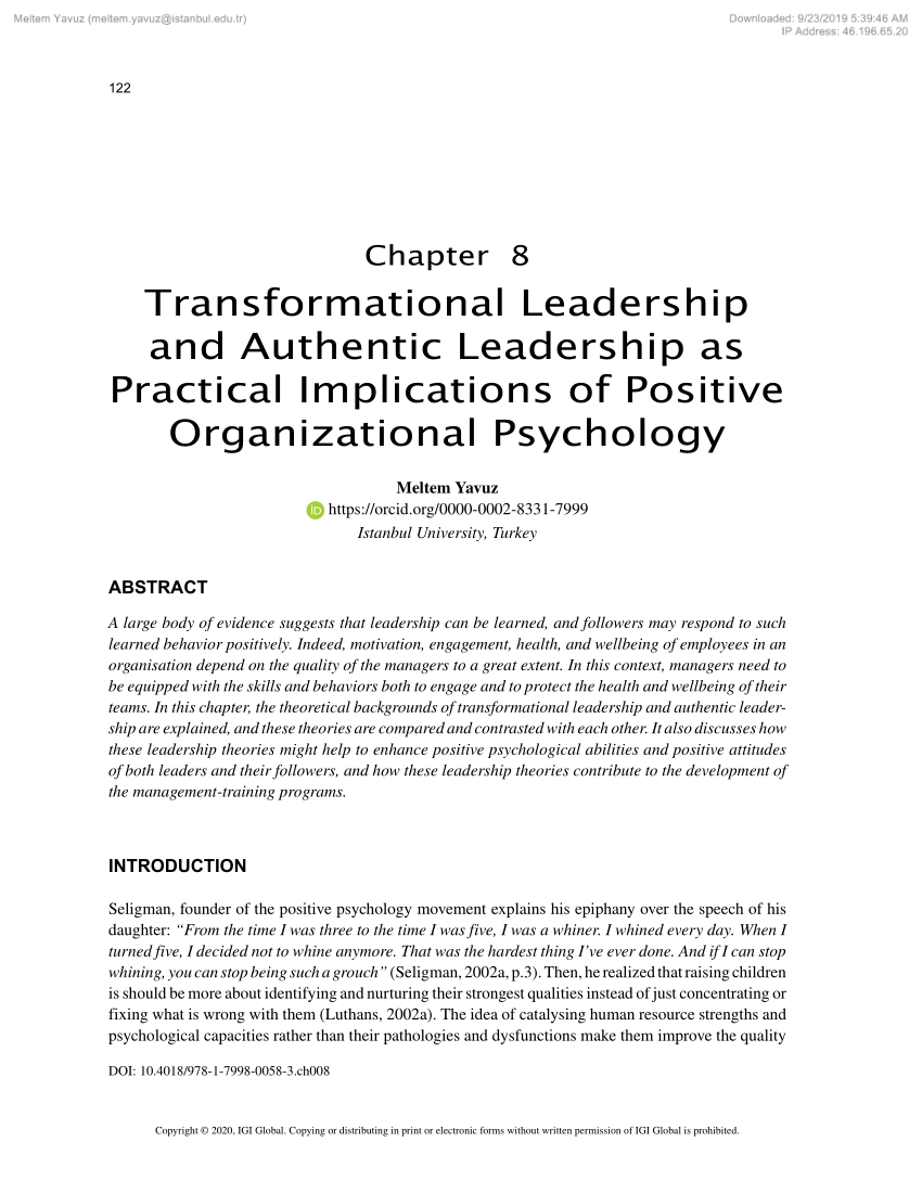 PDF Transformational Leadership and Authentic Leadership as ...