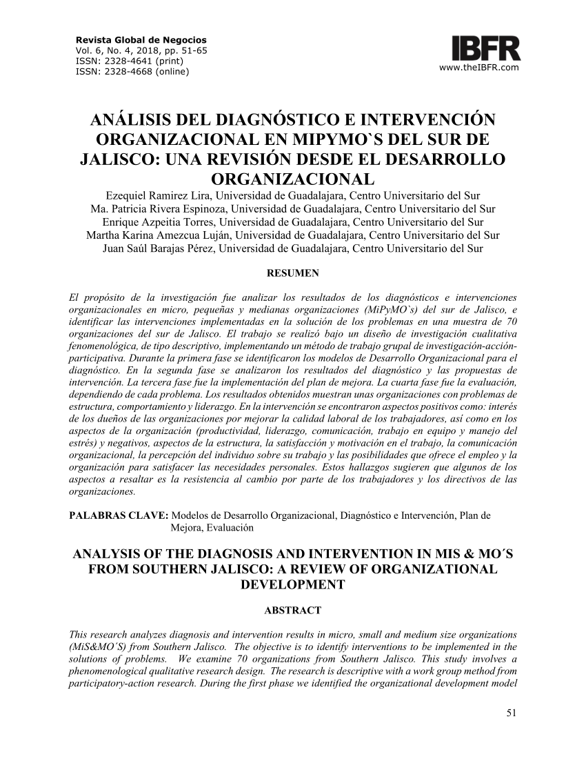 PDF) ANÁLISIS DEL DIAGNÓSTICO E INTERVENCIÓN ORGANIZACIONAL EN MIPYMO`S DEL  SUR DE JALISCO: UNA REVISIÓN DESDE EL DESARROLLO ORGANIZACIONAL ANALYSIS OF  THE DIAGNOSIS AND INTERVENTION IN MIS & MO´S FROM SOUTHERN JALISCO: